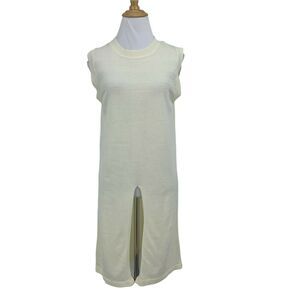 Stunning Ivory Dress Women's Size S Front Mid Split Sleeveless Stretch High Neck